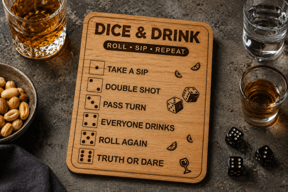 Dice Drink Laser Cut SVG: Laser Cutting Board Game Art