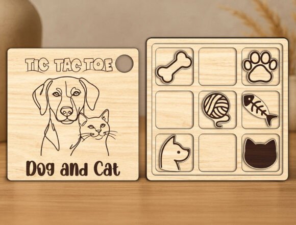 Dog and Cat Tic Tac Toe Laser Game for Board Games & Laser Cutting