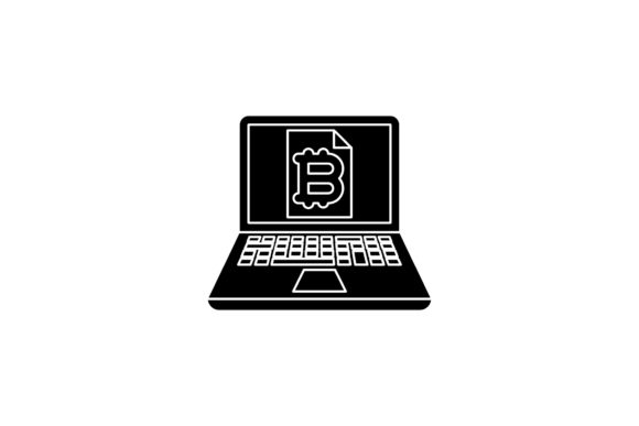 Icon Laptop Bitcoin Paper Black Filled Review for Graphics and Illustrations