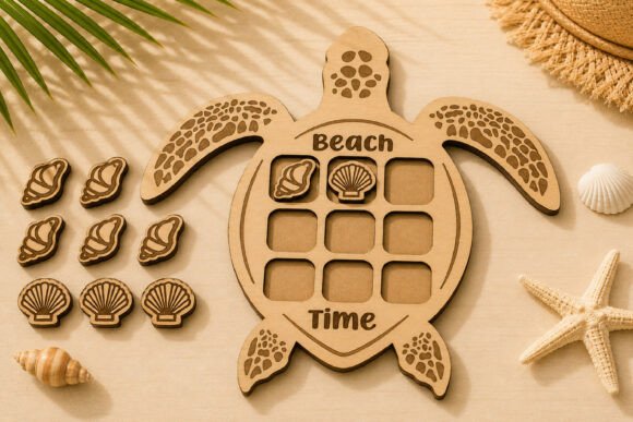 Summer Beach Tic Tac Toe for Laser Cutting Board Games