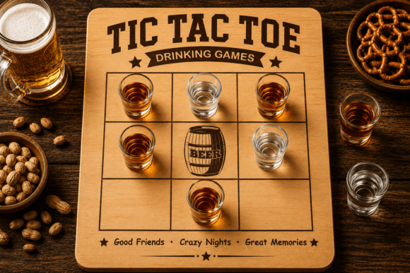 Tic Tac Toe Drinking Game Laser Cut SVG for Board Games